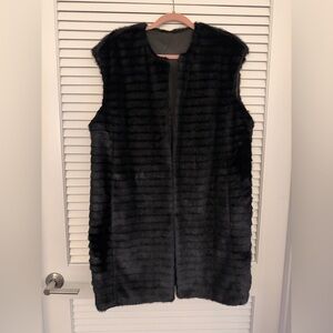 Black Faux Fur Vest - Women's Sleeveless Coat